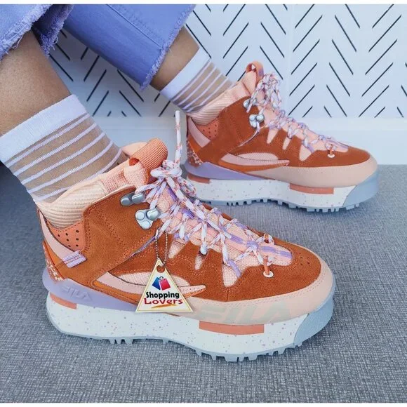 Fila Renno Multi Trekking Hi 7 Womens Shoes Orange Purple Suede Chunky Sneakers - Picture 2 of 12